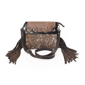 Handcrafted Cowhide Leather Crossbody Bag Tooled Floral Flap, :]